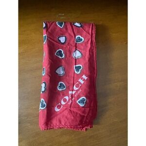 Coach New York Red Heart Print Cotton Bandana Scarf Square Neckerchief Accessory